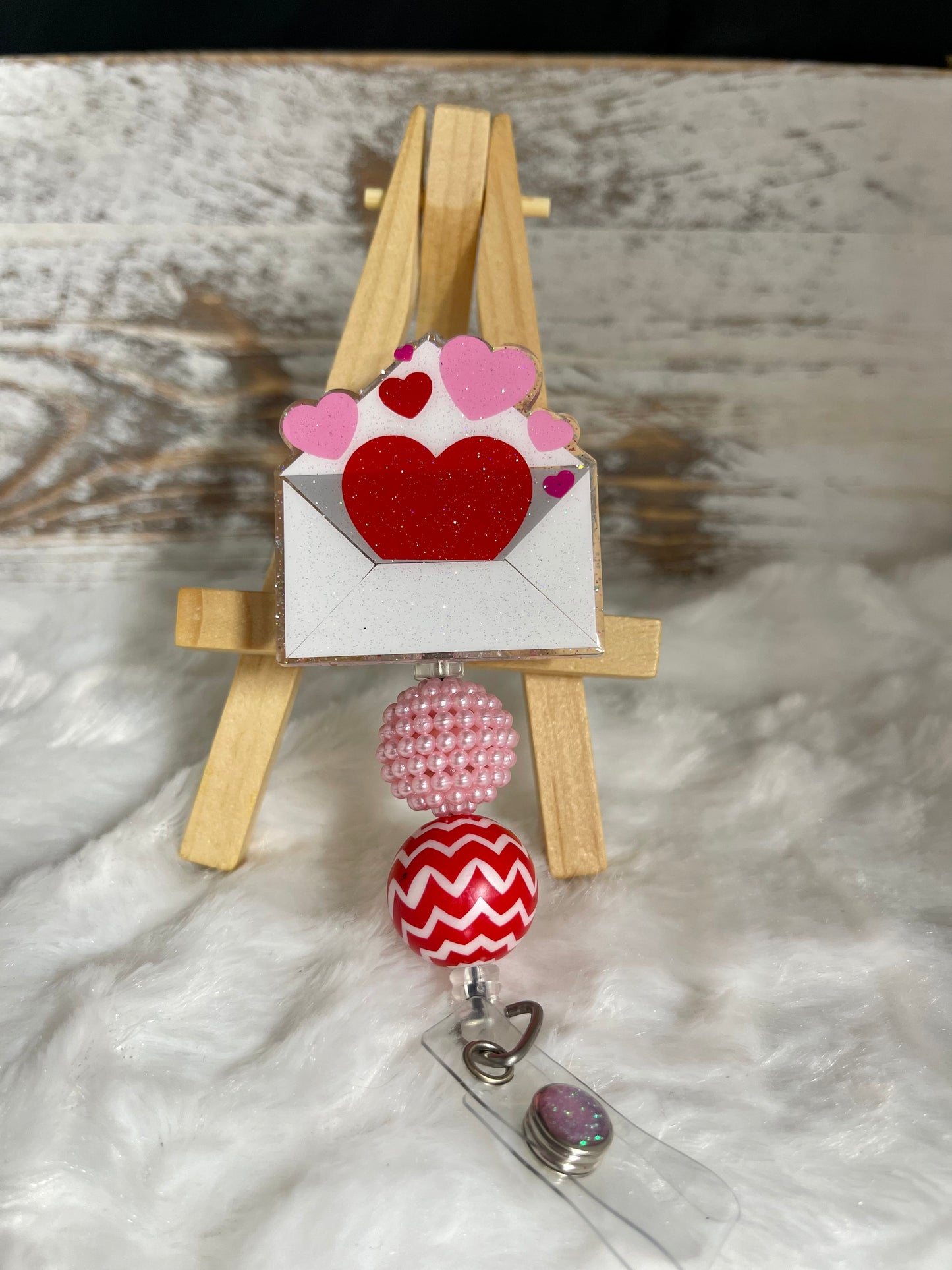 Heart Envelope Badge Reel (white)