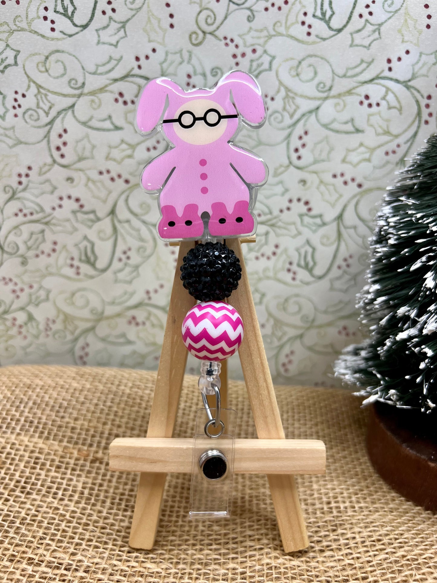 Pink Pajama Bunny Badge Reel