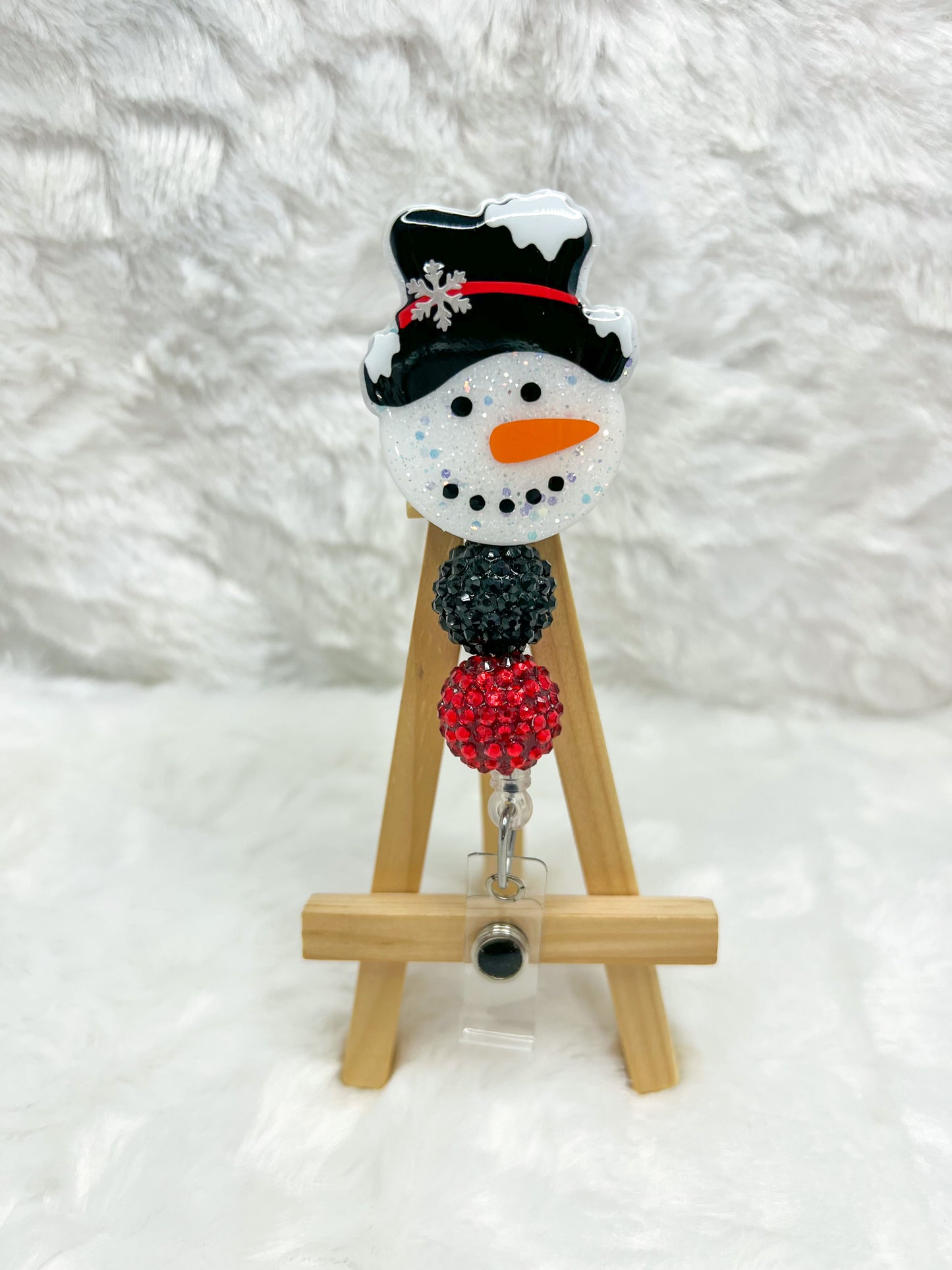 Snowman Glitter Face Badge Reel