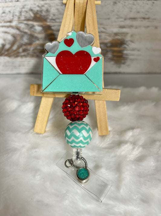 Love Letters Badge Holder (Teal)